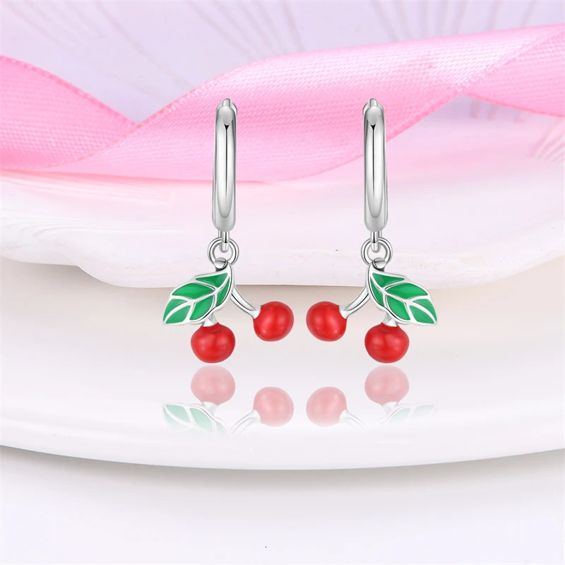 Original 925 Sterling Silver Red Fruit Cherry Earrings Jewelry Ladies Earrings Accessories Friend Party Gift 250701
