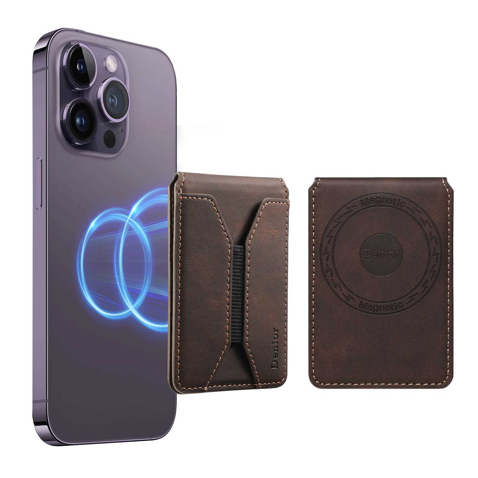 Artificial leather magnetic elastic wallet (4 card slots) with magnetic strap accessories | ID card clip wallet Y250707
