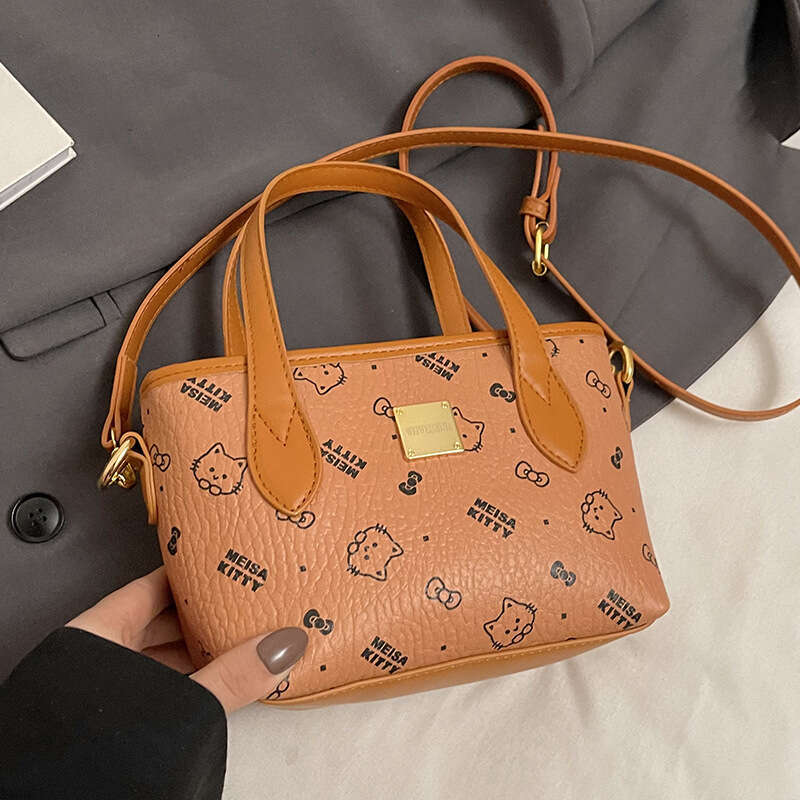 Lanjia Dhgargets High Quality Fashion Printed Lychee Texture Handbag Bucket Korean Style Casual Commuter Versatile Crossbody Women S Bag C