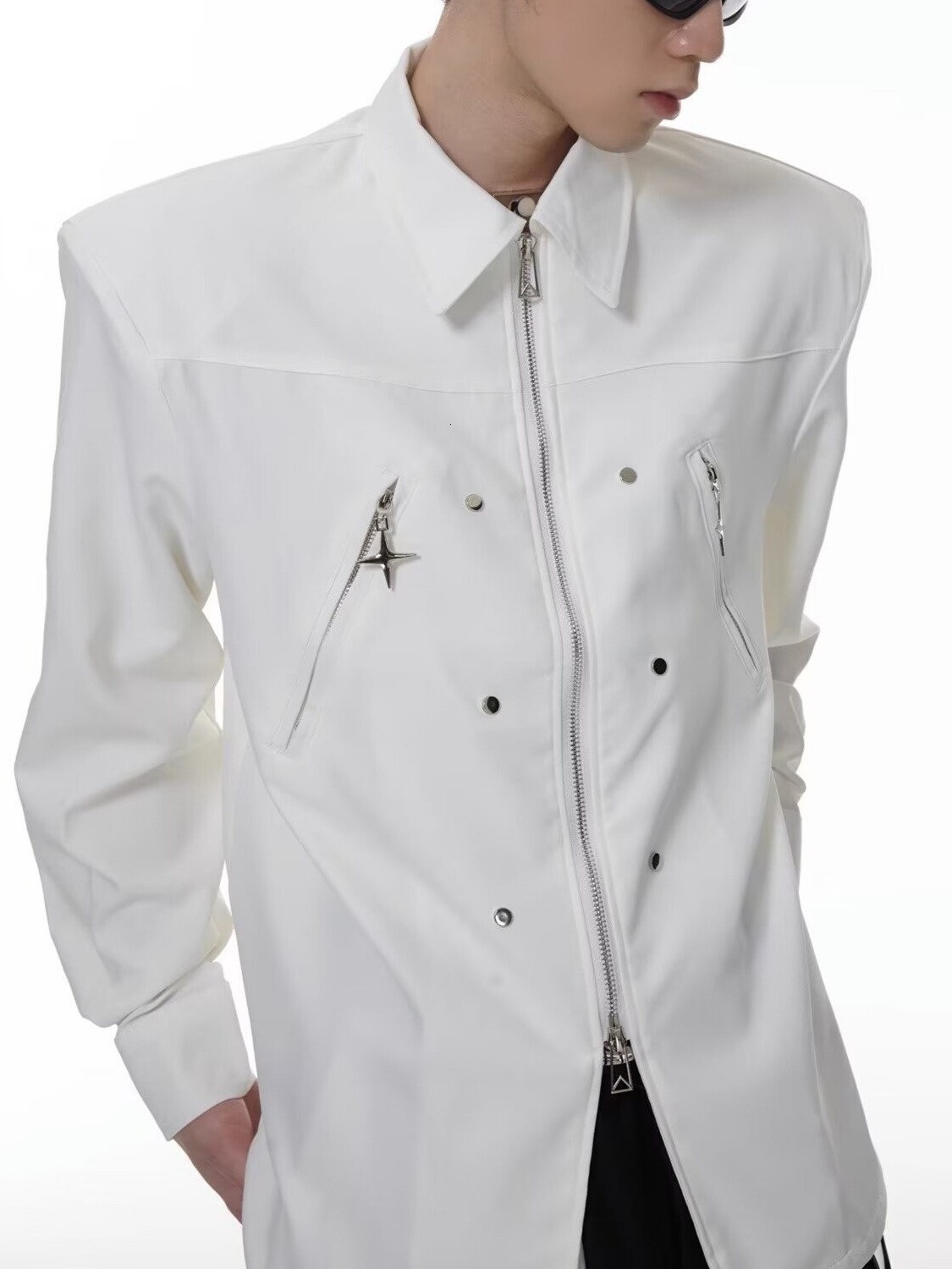 Fashion Niche 2025 Spring Designer Short Sleeves Autumn Turn-down Collar Shirt Men Loose Casual High Street Cool Double Zipper Deconstructed Long Slee