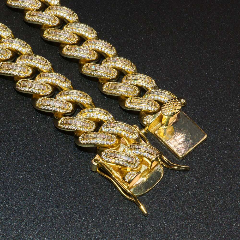 Hot Sale 18mm Custom S925 Hip Hop Jewelry Iced Out Necklace Gold Plate Vvs Moissanite Bracelet Cuban Link Chain