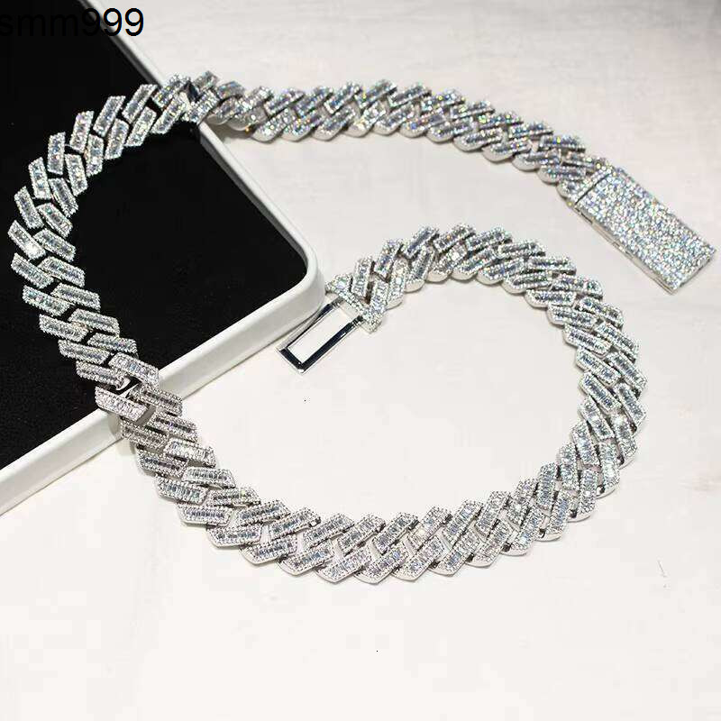 Hip Hop Men 20Mm Width Baguette Three-Row Moissanite Miami Full Iced Out Cuban Link Chain Necklace