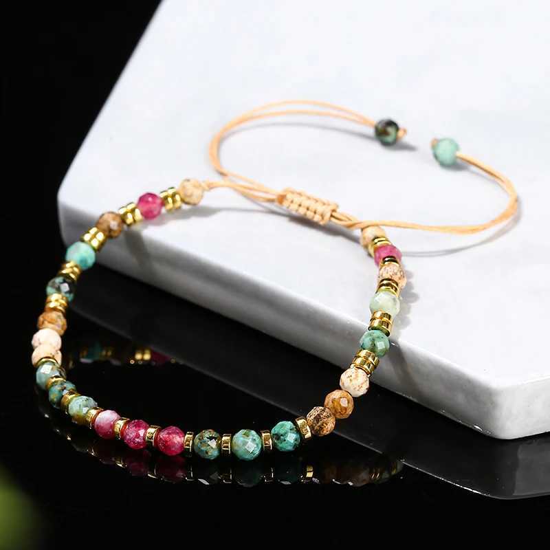 1 Natural Stone Faceted Africa Turquoise Colored Chalcedony Braided Bracelet Women Bohemian Handmade Rope Adjustable Jewelry GiftXJ250707