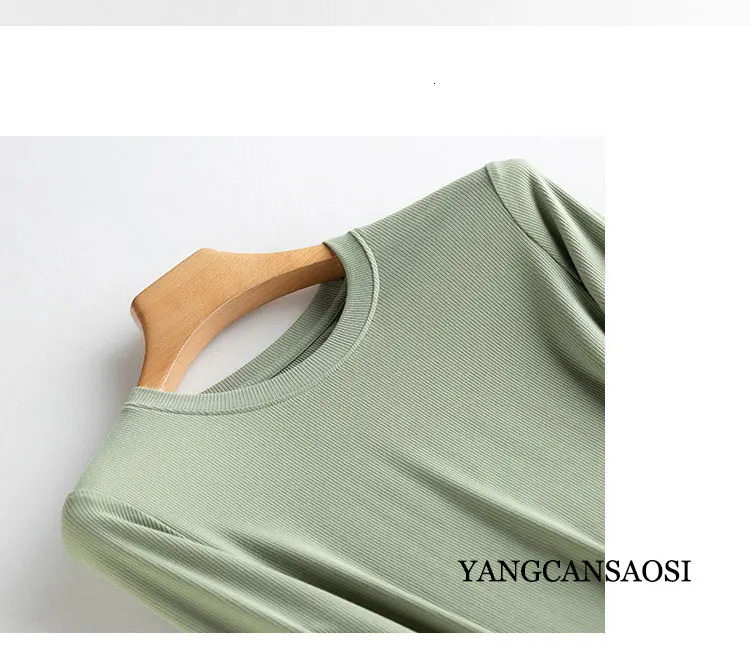 Silkworm Rib Long Sleeve T-Shirt Womens Loose Slim Solid Backing Shirt Round Neck Simple Versatile Thin Top Autumn Winter 250703