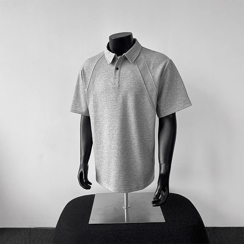 American Style Regular Shoulder Designer Short Sleeves Polo Shirt Short Sleeve T-shirt Men Summer Spliced Turn-down Collar Shirt Heavyweight Stiff Box
