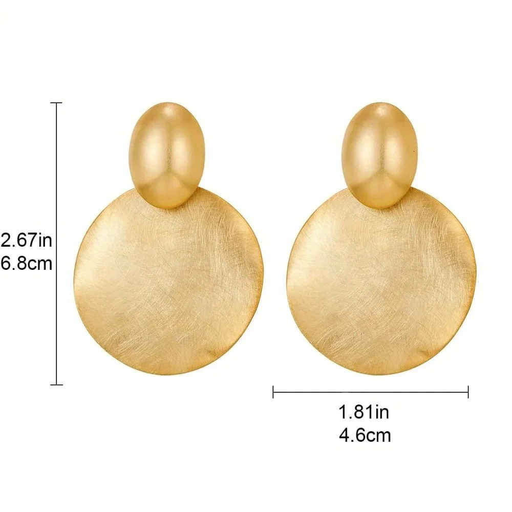 Big Disc Drop Earrings Golden Dangle Earrings Round Hammered Earring 250701