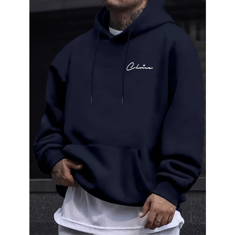 2025 Simple Printed Mens Casual Hoodie Comfortable Hoodie with Kangaroo Pocket Loose Casual Four Seasons Street Hoodie 250707