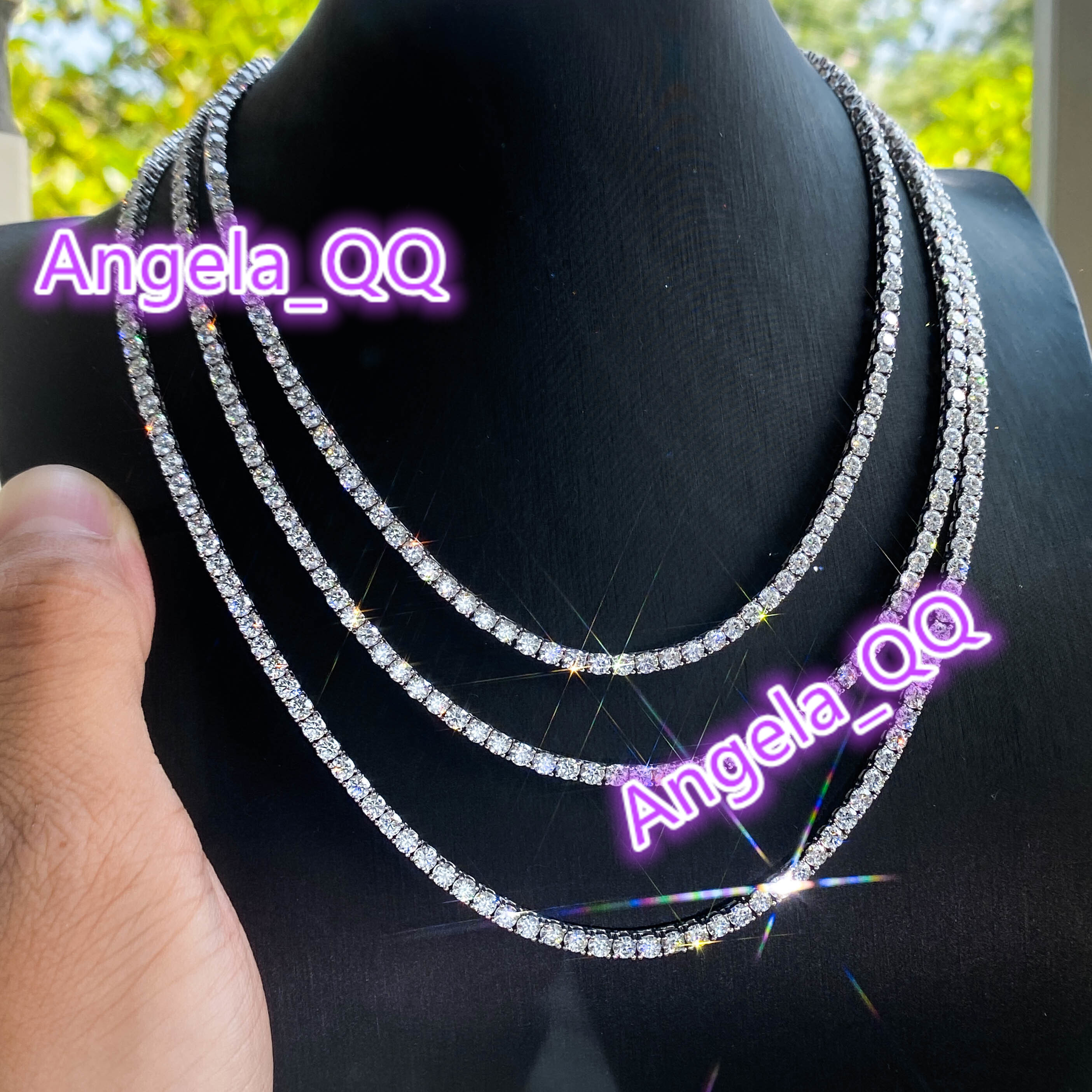 Wholesale 3mm Moissanite Diamond Mens Tennis Necklace 925 Sterling Silver Tennis Necklace Moissanite Hot Sale Gift for Men
