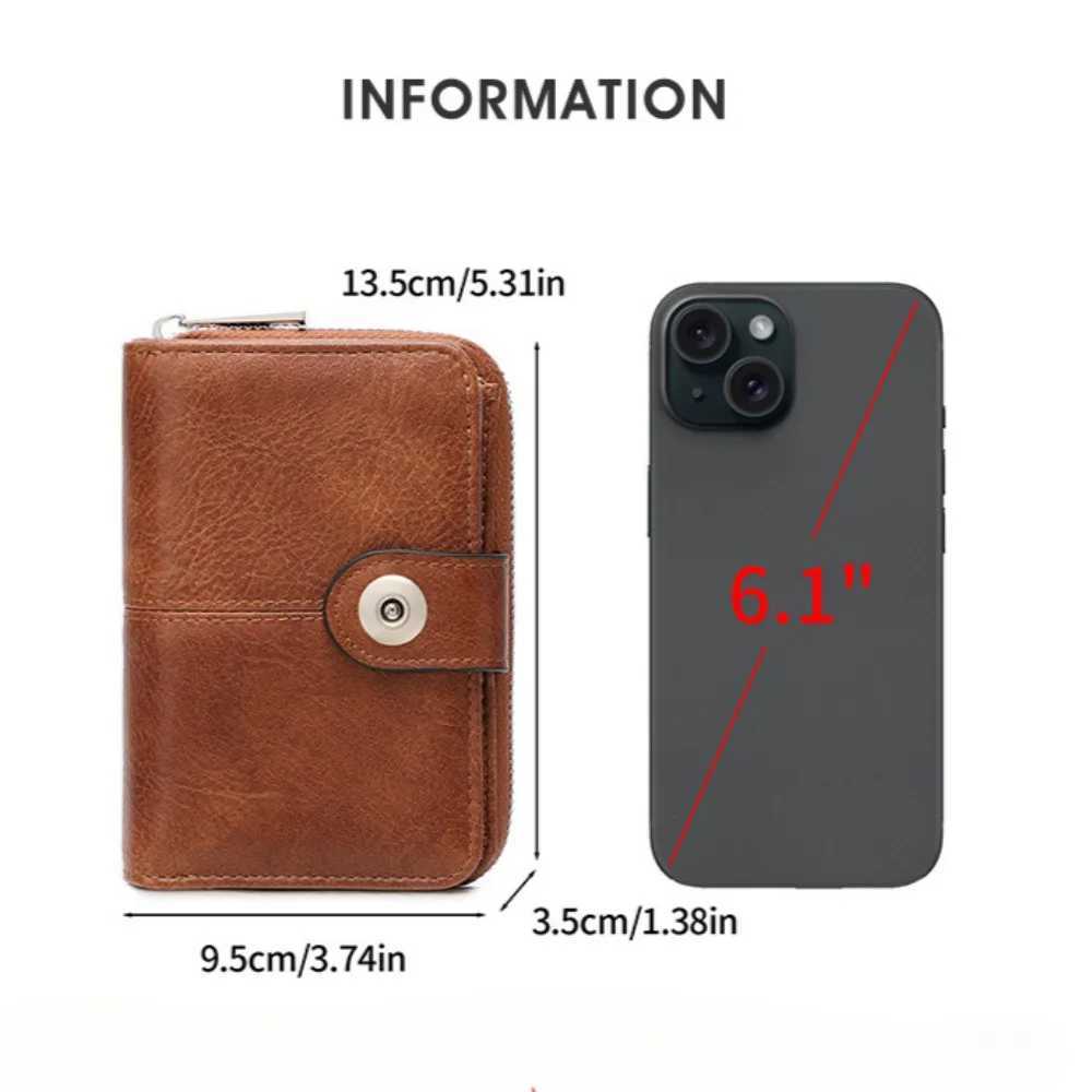 RFID Vintage Short Wens Wallet Multi-card Slot Two-fold Zipper Card Holder Coin Purse Solid Color Premium Texture Zip Clasp Y250707
