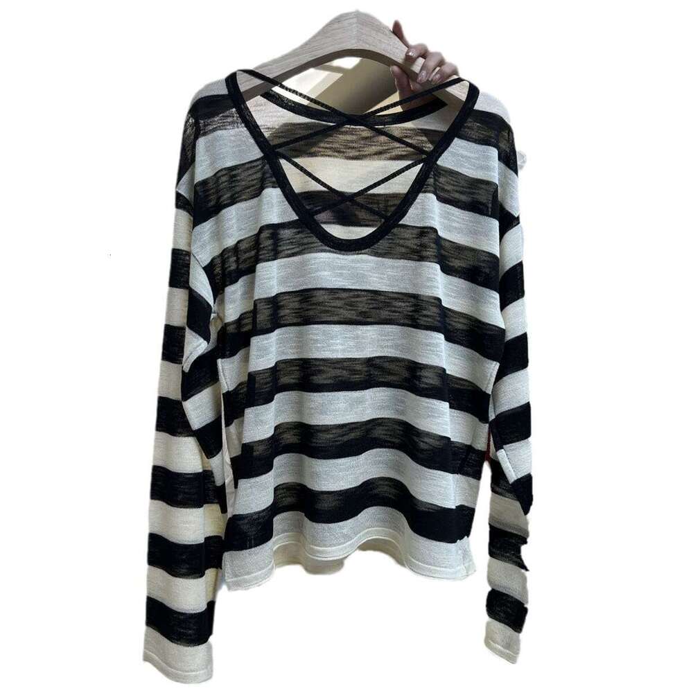 Korean Spring New Round Neck Striped Loose Plus Size Thin Wool Knit Sweater Women Long Sleeve Knitwear B5