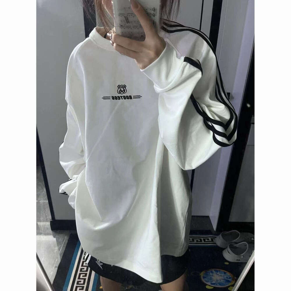 National Trend Three Stripes Letter Print Long Sleeve Sweatshirt Autumn Winter Unisex Loose Design Sense Niche Couple Casual Top B5