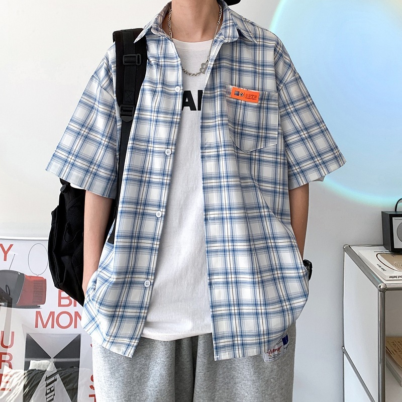 Short Sleeve Designer Short Sleeves Shirt Men High-end Summer Thin Trendy Japanese Style Men's Jacket Design Sense Niche Plaid Shirt
