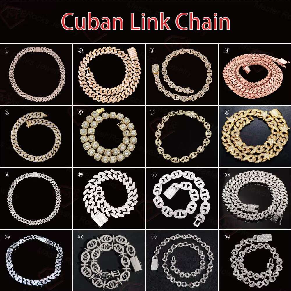 16MM Pass Diamond Tester One Rows Cuban Chain Necklace 925 Luxury Iced Out Moissanite Cuban Link Chain
