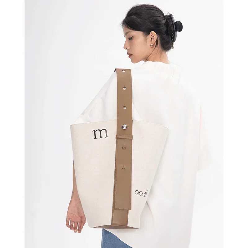 High-Capacity Tote Bag Casual SOFT Canvas Shoulder Bag PU Handle Handbag Simple Women Bag High Quality