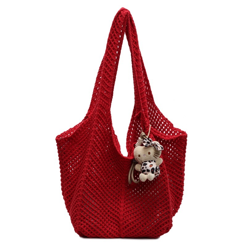 Free shipping designer Cotton Thread Woven Bag for Women 2025 New Knitted Hollow Shoulder Bag Tote Bag Lazy Style Beach Vacation Beach Bag