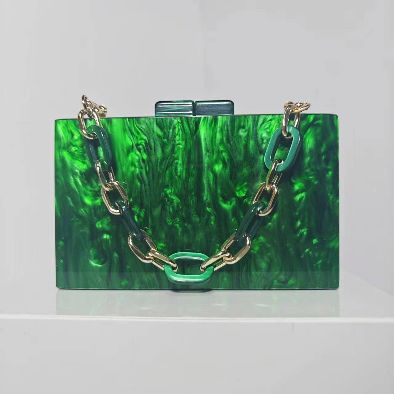 trend Cross trend border new acrylic bead decoration handbag one shoulder one piece chain box bag designer bag women s handbag