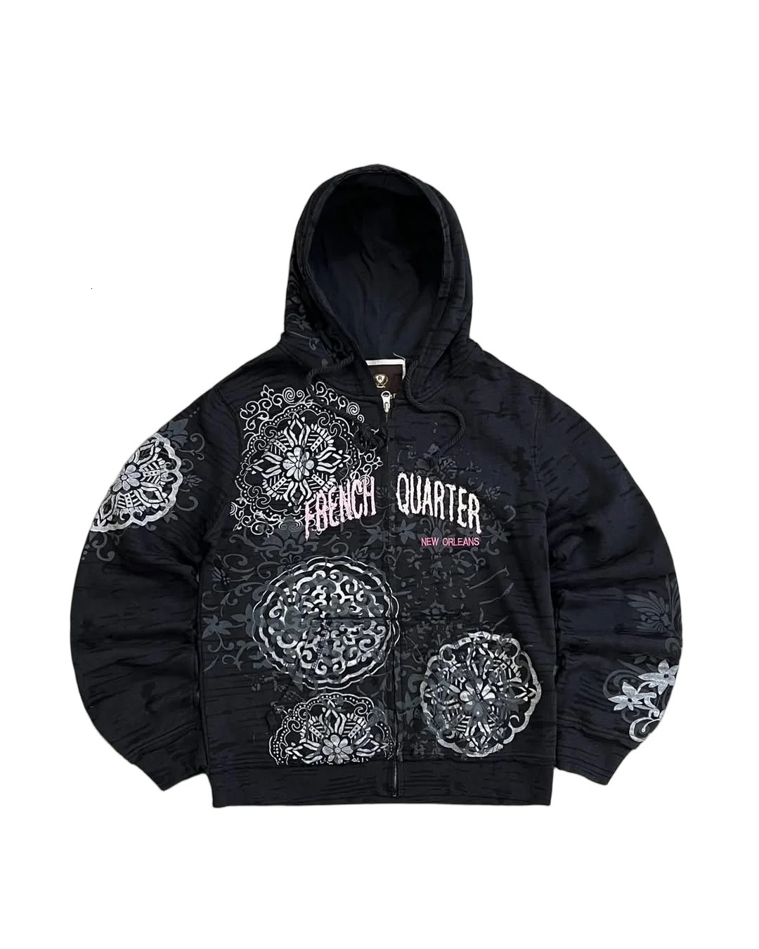 American Y2K Harajuku Gothic Classical Pattern Print Black Hoodie Mens Summer Fashion Street Hip Hop Rap Couple Outfit 250707