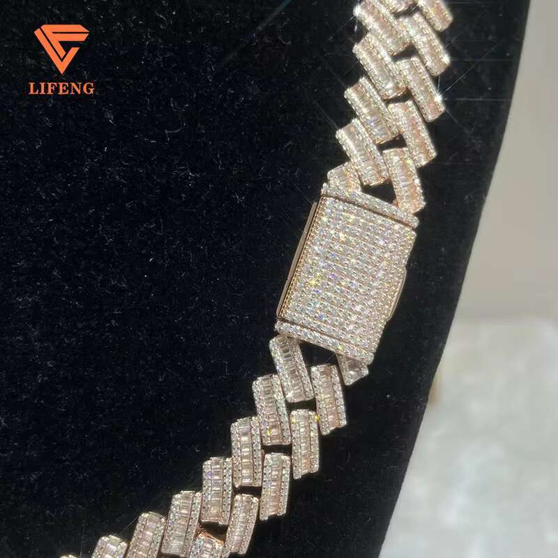 New Design Iced Out Moissanite Diamonds baguette Hip Hop Cuban Chain High Quality Vvs Moissanite Necklace