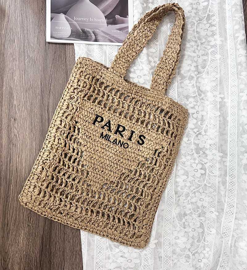 Summer beach fashion hollow straw womens shoulder bag designer letter woven womens handbag casual handmade handbag Z250707