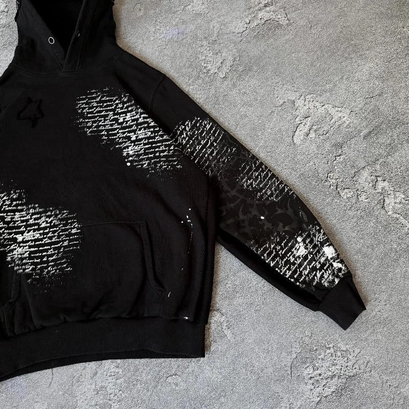 Gothic skull geometric pattern print versatile casual hoodies men Y2K hip-hop street clothing rock and roll oversized sweatshirt 250707