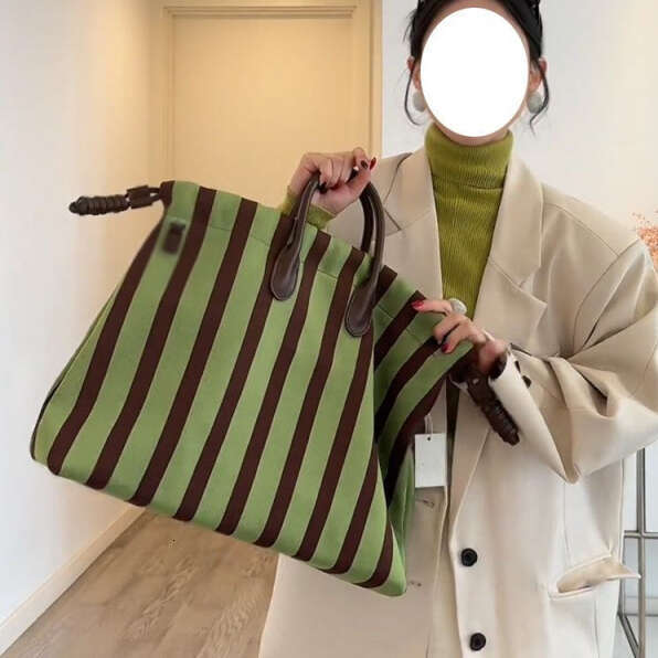 Lady Large Capacity Green Striped Tote Bag Women's Summer High-end Shoulder Crossbody Handbag Commuting