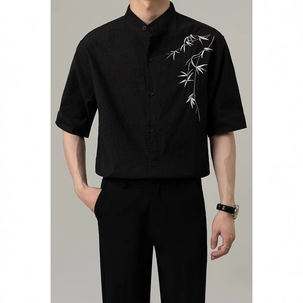 Korean Uamtor New Chinese Style Short Sleeve Shirt For Men Summer Korean Designer Short Sleeves Version Loose Mature Style Cool Half Sleeve Shirt