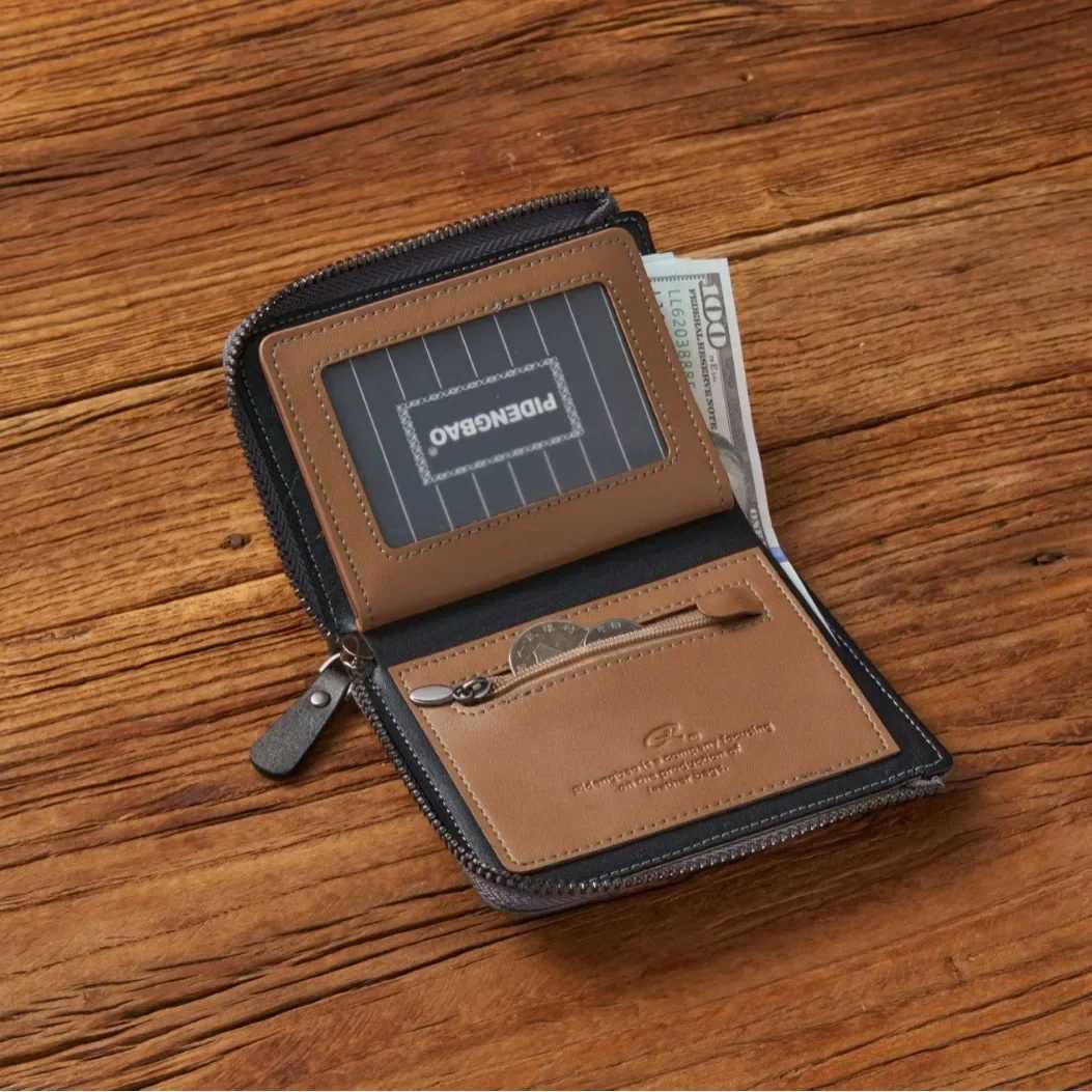 1pc Premium Short Wallet for MenStylish Mtifuncti PU Leather Zipper Durable Wallet Y250707