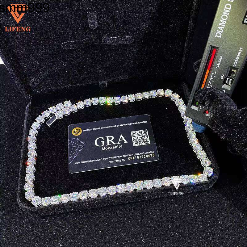 Premium Jewelry Unisex Hip-Hop Pearl S Sier Tennis Chain Necklace 2Mm-6Mm GRA VVS Cubic Zirconia Iced Out Style