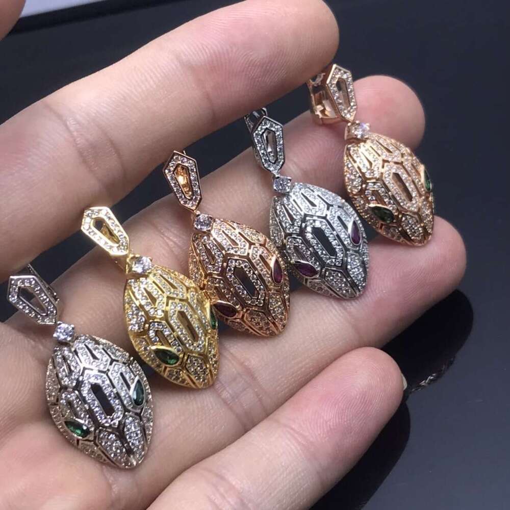 DHcollections New Style Head Full V Gold High Version Elastic Inlaid Dia Snake Series Earrings Ear Studs