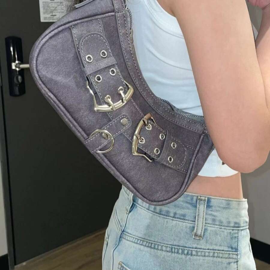 Fashion handbag 2025 new women's shoulder crossbody bag punk style armpit bag high-end feel bag