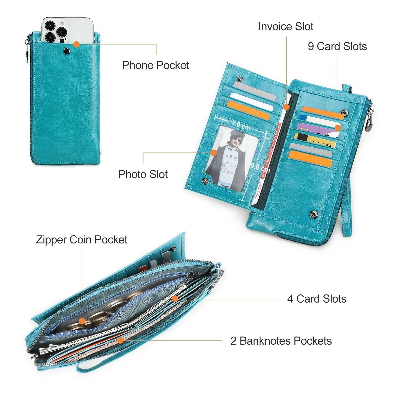 Genuine Leather Wallet Wen Coin Purse Fem Lg Wt RFID Blocking Card Holder Large Capacity Cluh Bag With Phe Holder Y250707