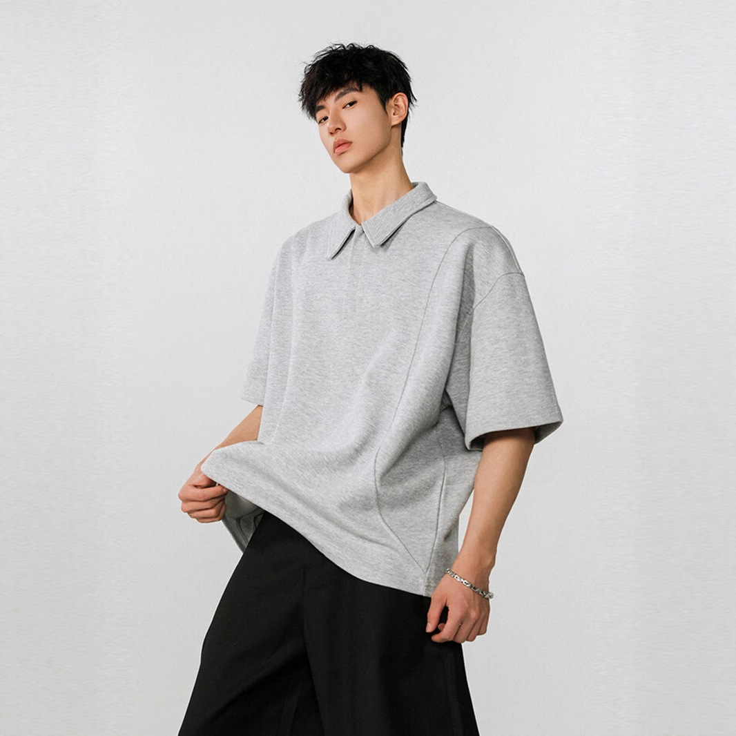 Heavyweight Designer Short Sleeves Deconstructed Half-zip Polo Short Sleeve T-shirt For Men And Women Summer Trendy Brand Youth High-end Cool Five-qua
