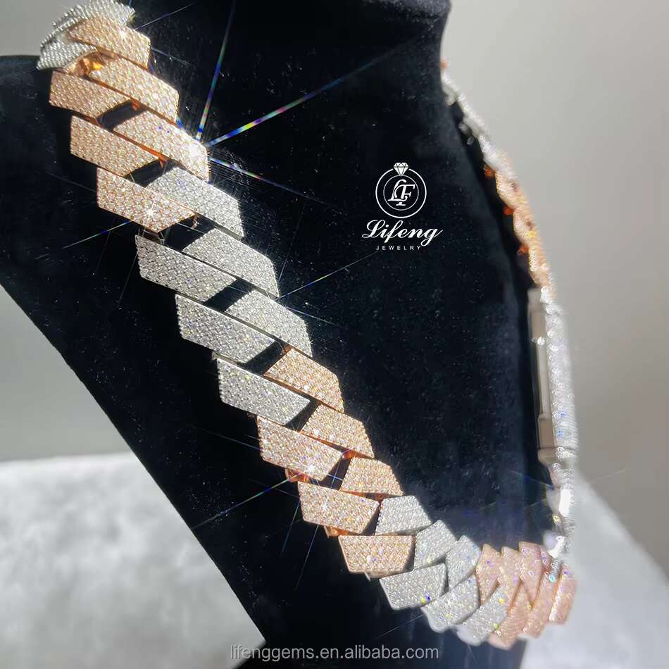 Lifeng Jewelry Moissanite Hip Hop Necklace Silver 925 Ice Out Bling 2 Tone Diamond Cuban Link Chain Necklace
