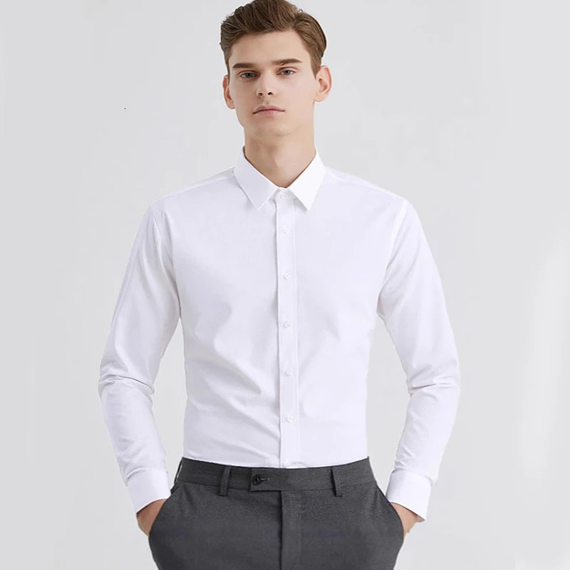 Mens Formal Shirts Long Sleeve Solid Color Anti-Wrinkle Stretch Fashion Business Free Slim Fit Office Social White Shirt 250704