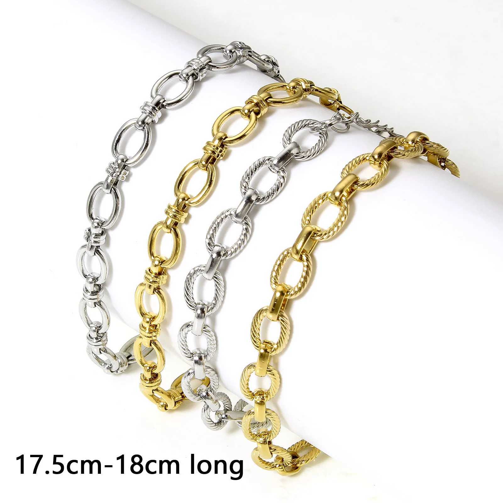 1 Piece Statement Stainless Steel Chain Bracelet for Women Men Punk Metal Oval Bracelet Handmade Exquisite Jewelry Gifts 17.5cm XJ250707