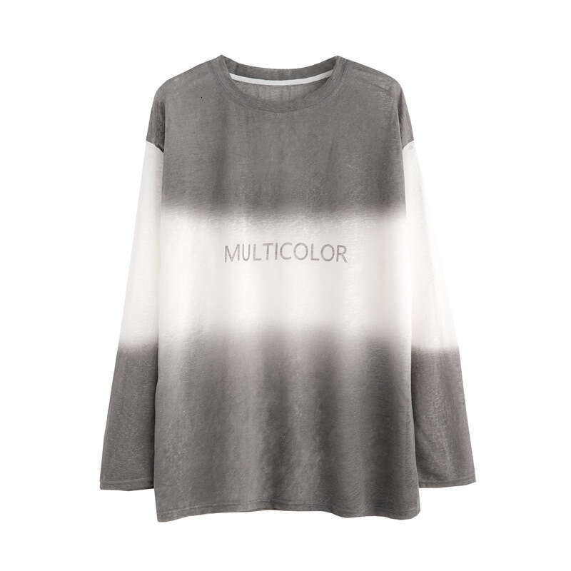 Summer New Ice Thin Round Neck T-Shirt For Women Gradient Color Loose Versatile Sun Protection Nano Silk Breathable Jacket B5