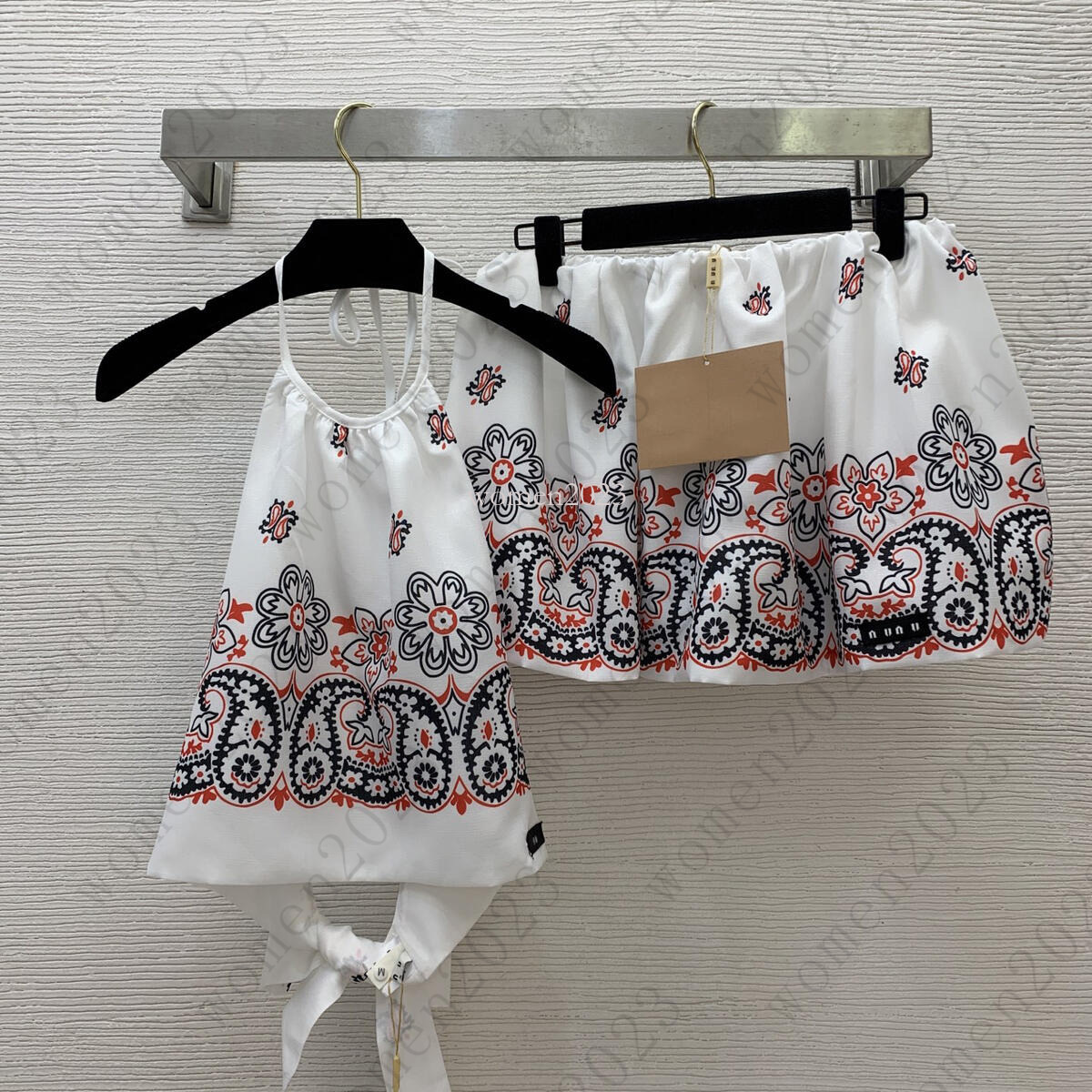 Women skirts suit designer Neckband top two-piece brand women sleeveless tops set Fashion logo overskirt vacation short skirt 2pcs Jul 02