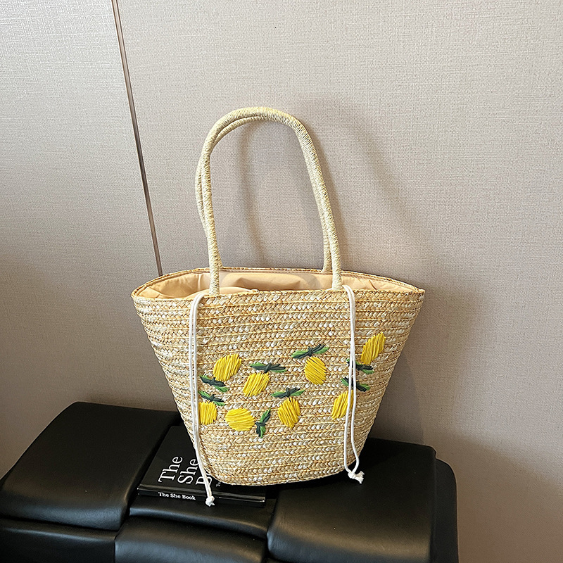 Free shipping designer 2025 New Straw Bag for Women Versatile Shoulder Bag High-End Commuter Handbag Tote Bag Lemon Embroidery Woven Bag