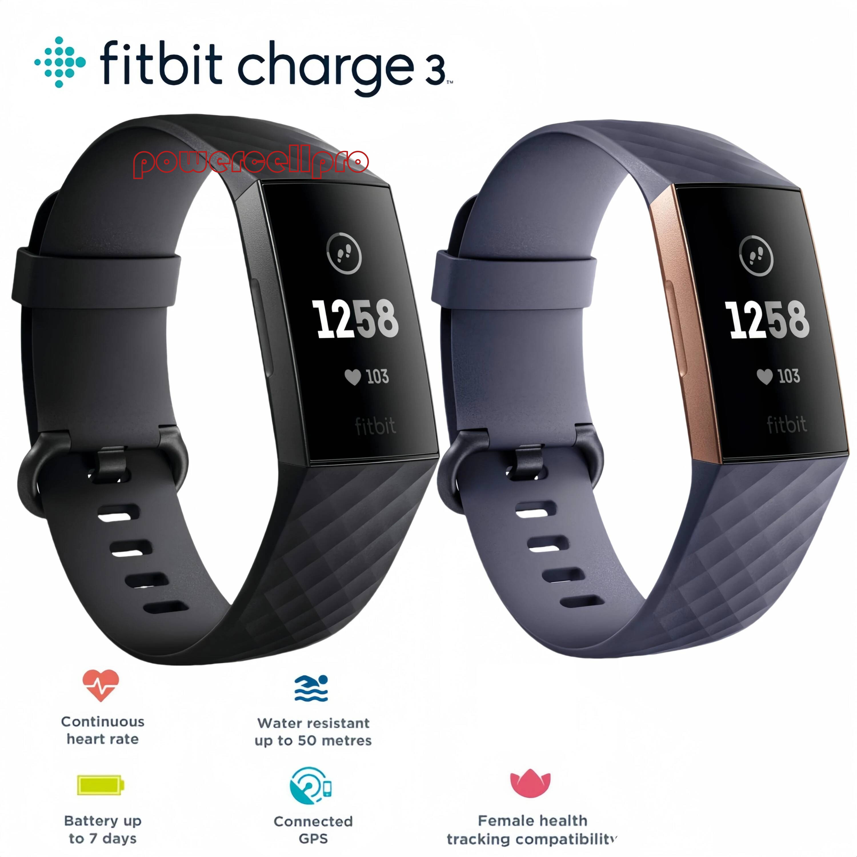 Fitbit Charge 3 Fiess Tracker Smart Watch Heart Rate Monitor Sleep Steps Exercise Waterproof Band for Men Women Health Sports