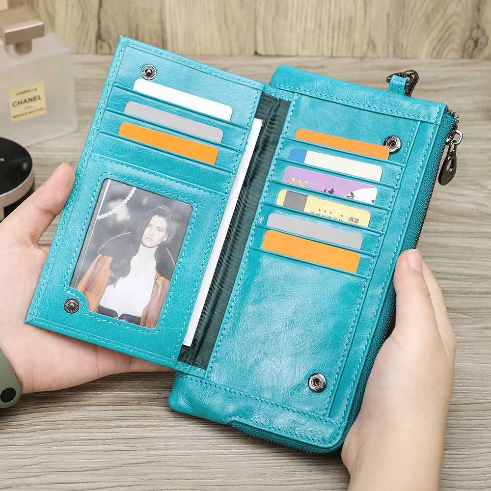 Genuine Leather Wallet Wen Coin Purse Fem Lg Wt RFID Blocking Card Holder Large Capacity Cluh Bag With Phe Holder Y250707
