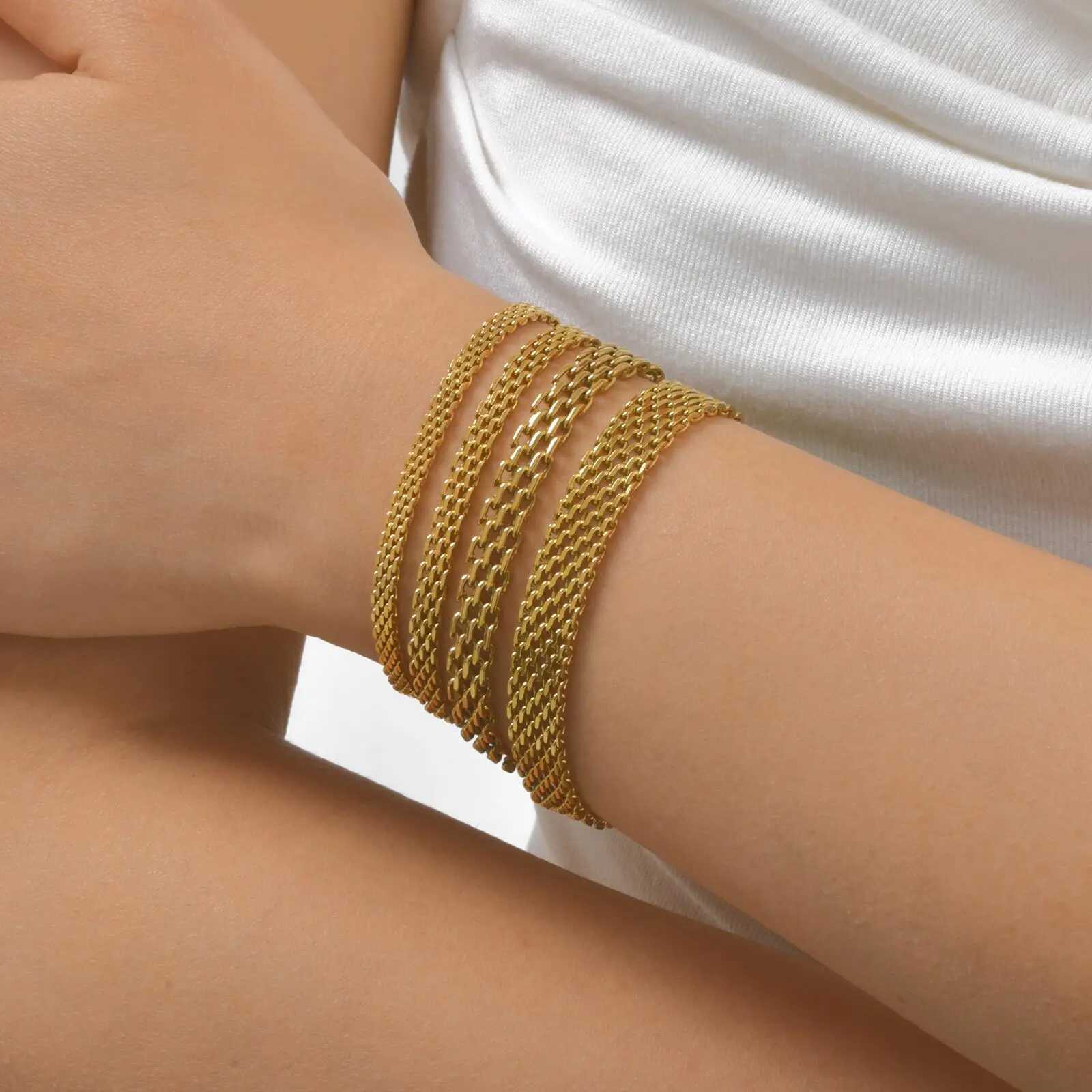 50pcs Vnox Strap Bracelet For Women Gold Plated Stainless Steel 3mm/4mm/8mm Link Chain Bracelets Trendy Jewelry Gift to Mom Free Cards XJ250707
