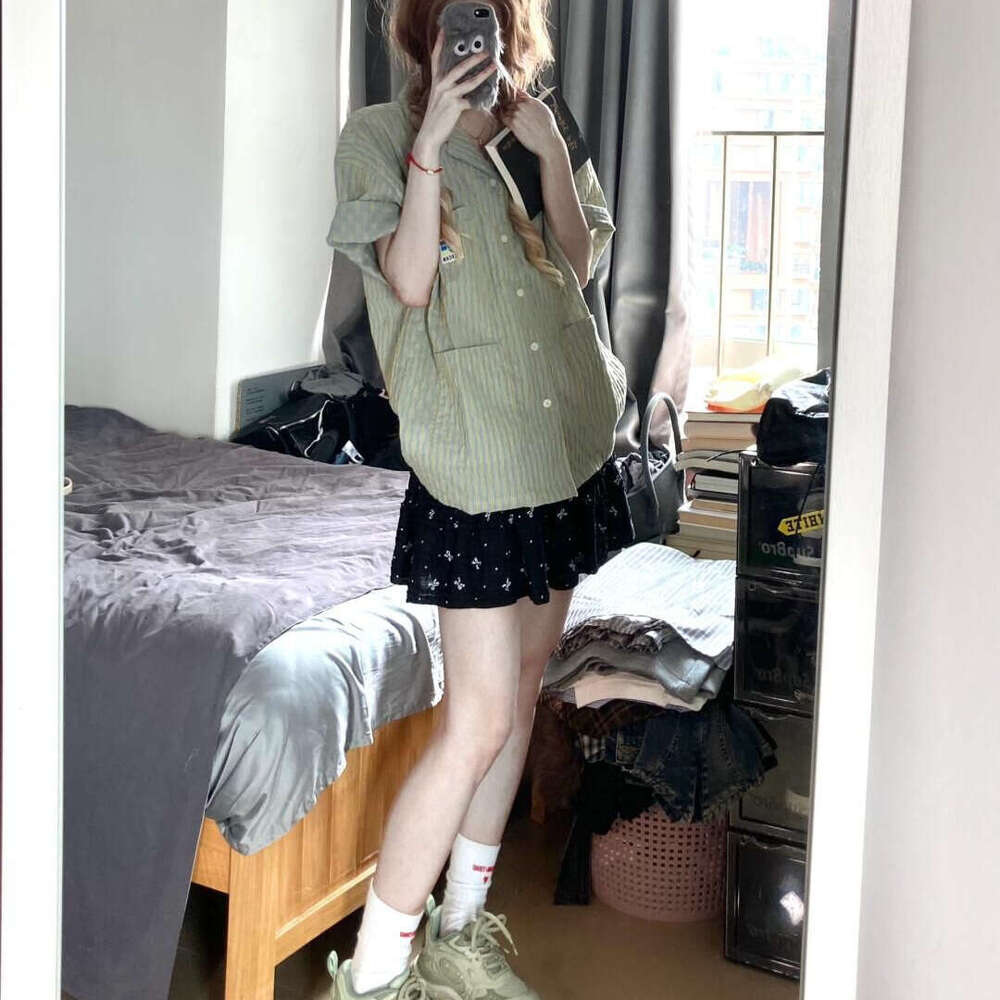 Striped Short Sleeve For Women Summer Loose Casual High-End College Style Shirt Jacket Ins B5