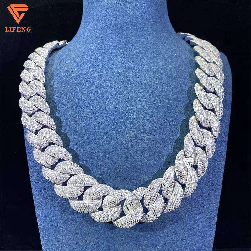 Mossanite 23mm 7Rows Bubble Chain Miami Hiphop Men Mossaanite Cuban Necklace Iced Sier Dia Link