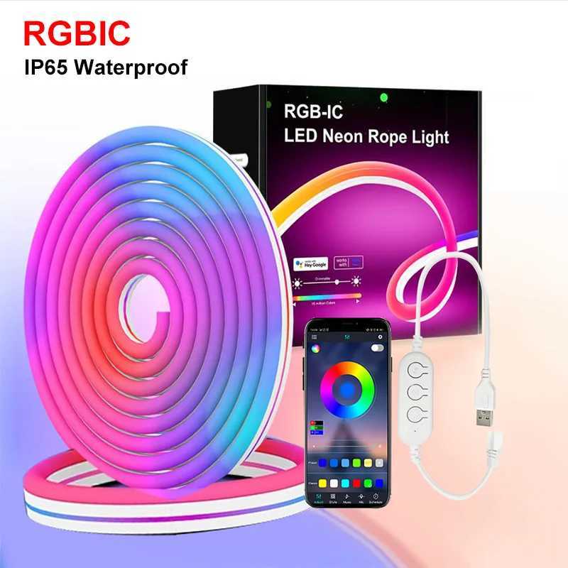 RGBIC Neon Strip Lights 5V Silicone Neon Rope LED Light Bluetooth APP with Music Sync Dreamcolor Chasing Strip Tape for Room W250701