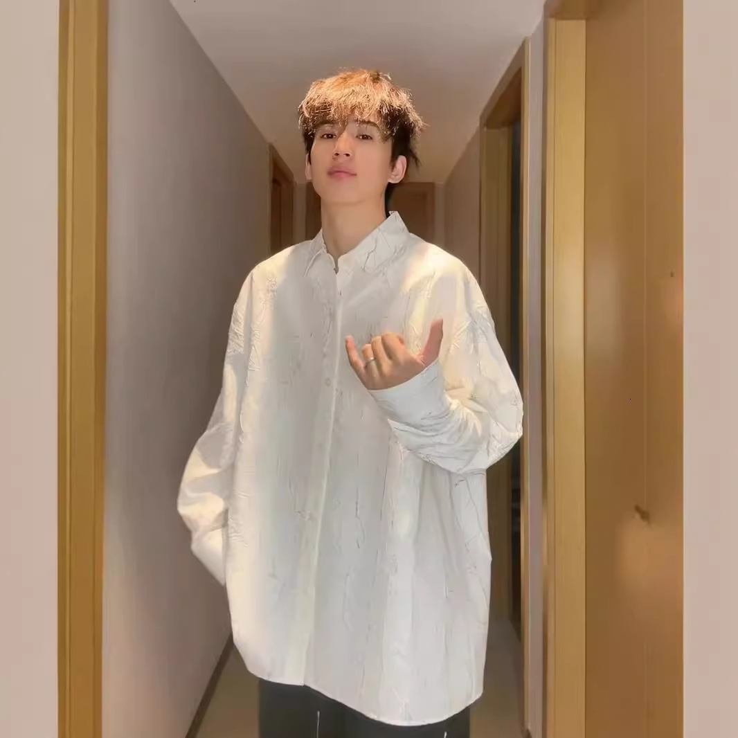 Smart Chen Niche Texture Crack Shirt Men's Summer Trendy Brand Designer Short Sleeves High-end Cool Loose Shirt Couple Style
