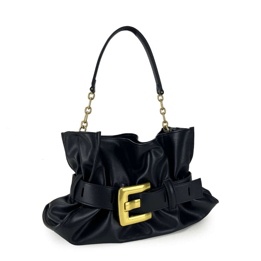 Summer New Fashion Women s Pleated Cloud Handbag with Metal Chain Strap and Eye catching Square Buckle