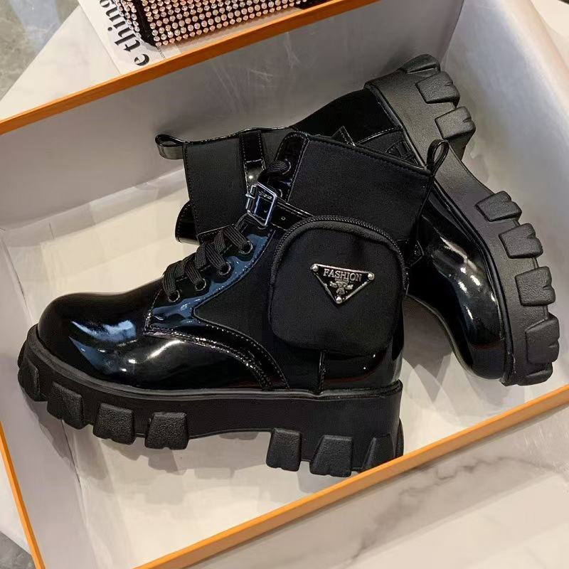 Designer men's and women's casual shoes, black, white, khaki colored boots, outdoor walking boots with waterproof platform, thick sole, heig