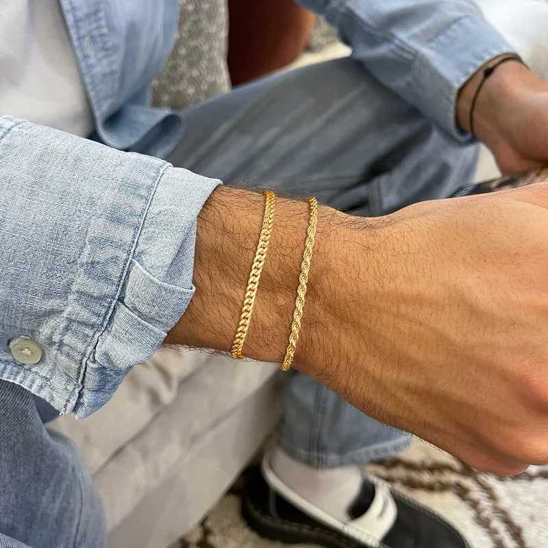 Stainless Steel Chain Bracelets Sets for Men Waterproof Twisted Cuban Link Chain Bracelet Jewelry Gifts for Dad Boyfriend Husband XJ250707