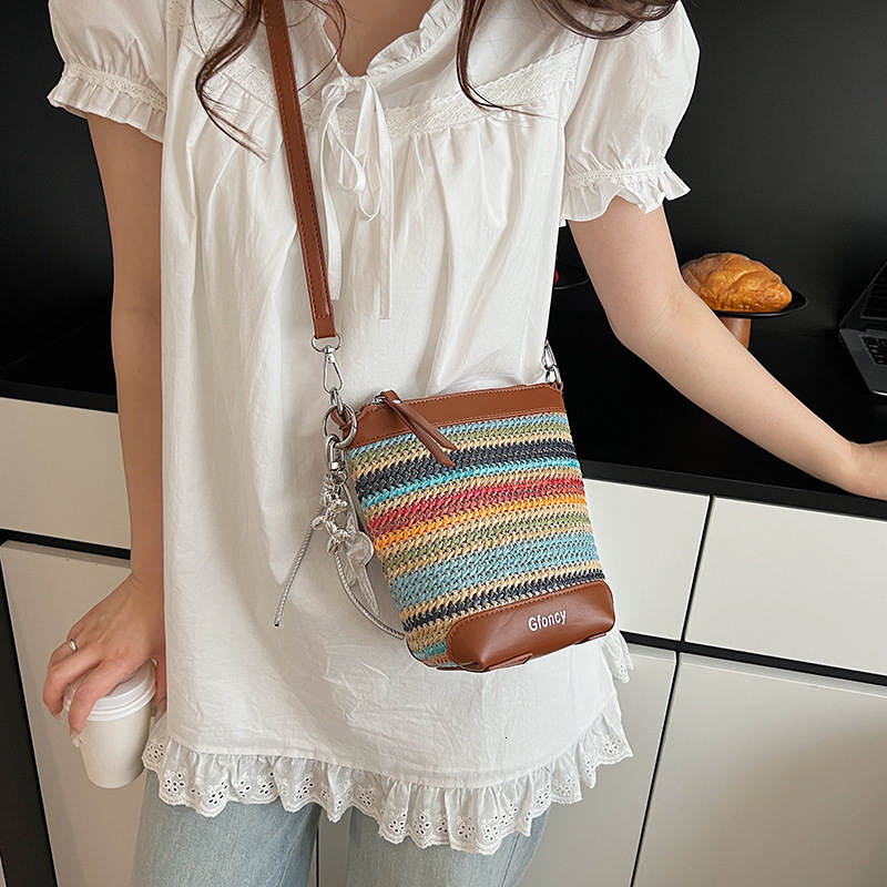 Free shipping designer Bohemian Straw Small Bag for Women 2025 New Summer Fashion Woven Crossbody Bag Trendy Bucket Bag