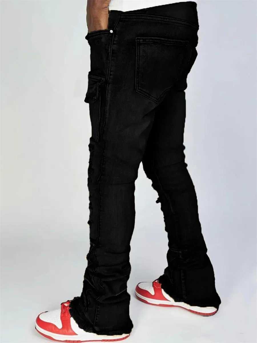 Men Ripped Denim Pants Distressed Skinny Cargo Pants Casual Trousers with Pockets for Streetwear Autumn Spring Clothes Punk Y2K XJ250707